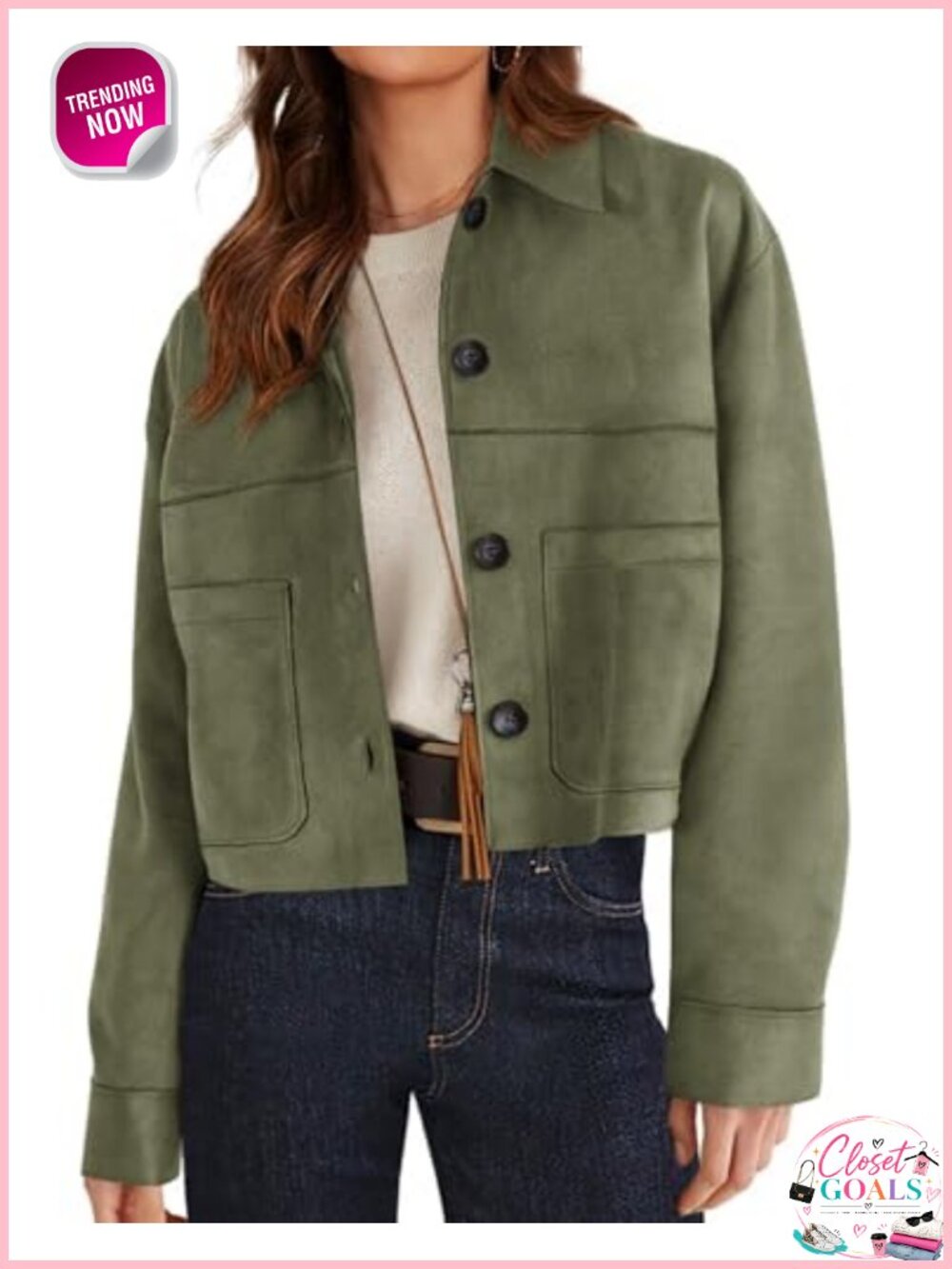 Faux Suede Cropped Shacket Lightweight Button Casual Jacket